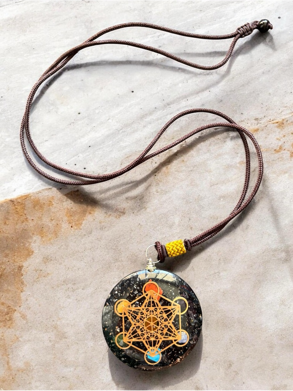 Black Tourmaline Orgonite Pendant | Chakra Metatron Cube Necklace